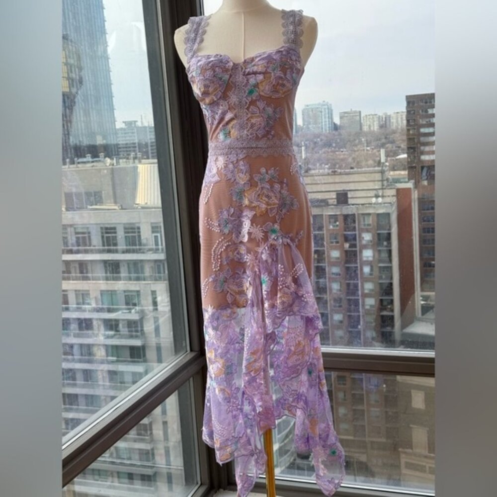 🆕 BRONX & BANCO 🧿 NWOT Eva Embroidered High-Low Midi Dress, Purple Sz XS US 2 - Picture 6 of 15